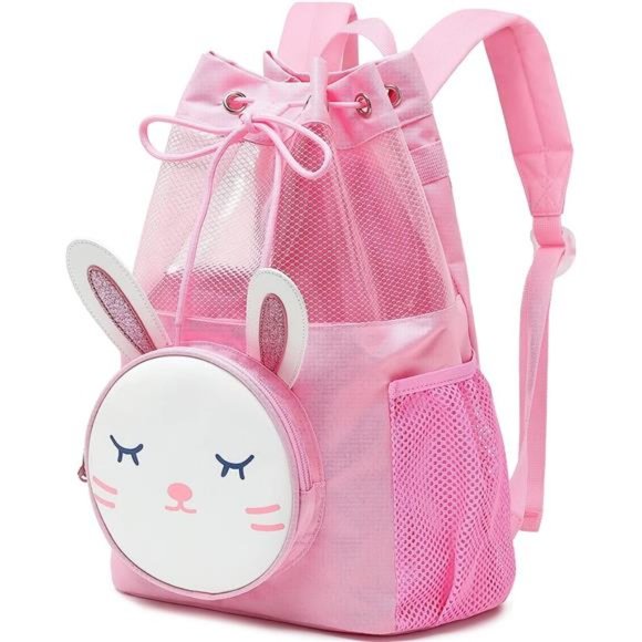 Kids Toddler Gym Drawstring Bag Cute Pink, Rabit, Non-detachable